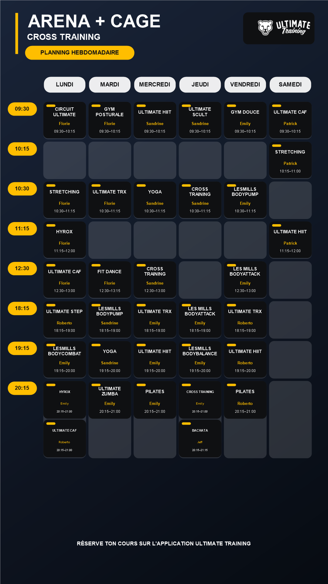 Planning Arena et Cage Cross Training